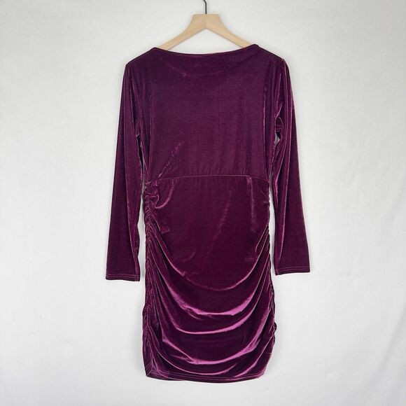 Lulus Dress Womens Large Purple Velvet Ruched Bodycon Fitted Holiday Event Party - Picture 7 of 16